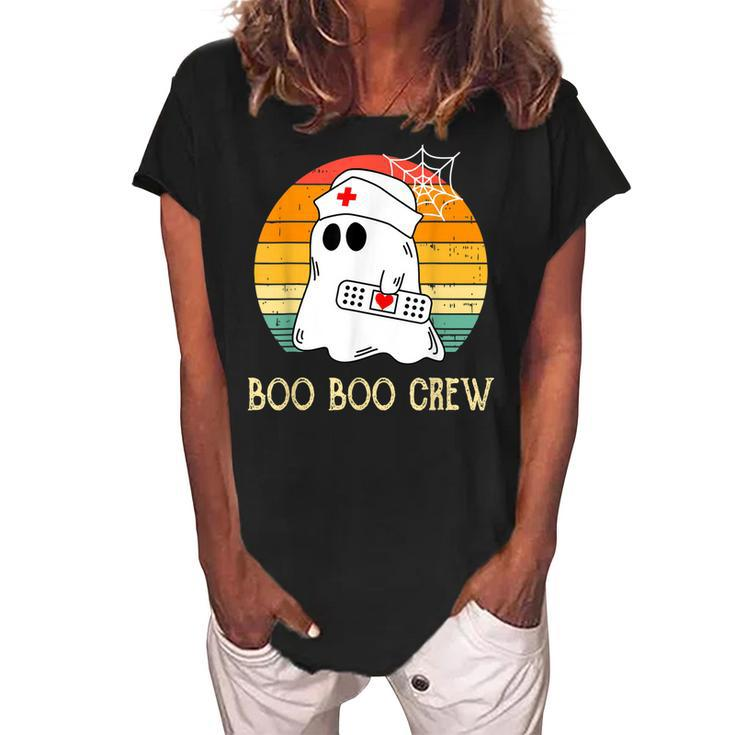 Boo Boo Crew Nurse Ghost Funny Halloween Costume  Women's Loosen Crew Neck Short Sleeve T-Shirt