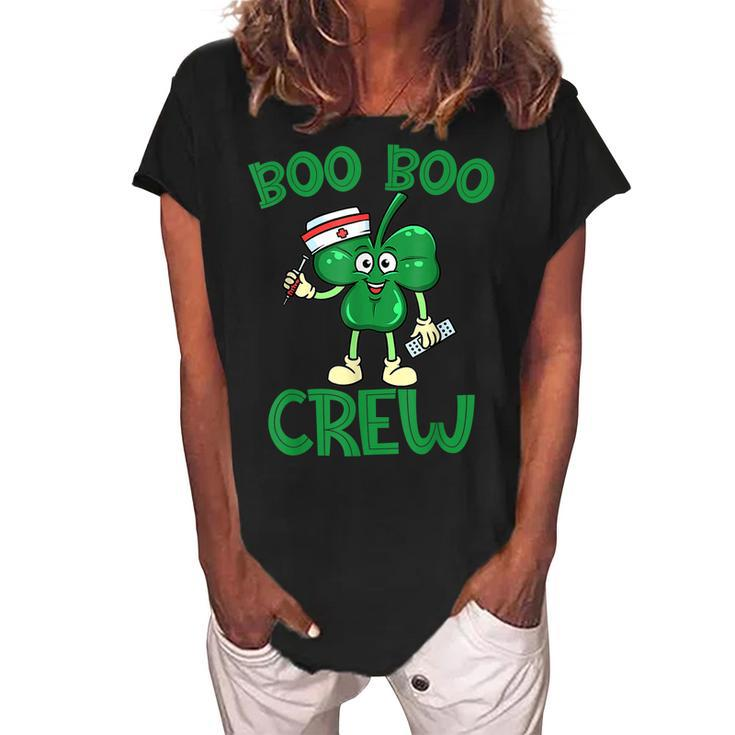 Boo Boo Crew Nurse St Patricks Day Lucky Shamrock Nurse  Women's Loosen Crew Neck Short Sleeve T-Shirt