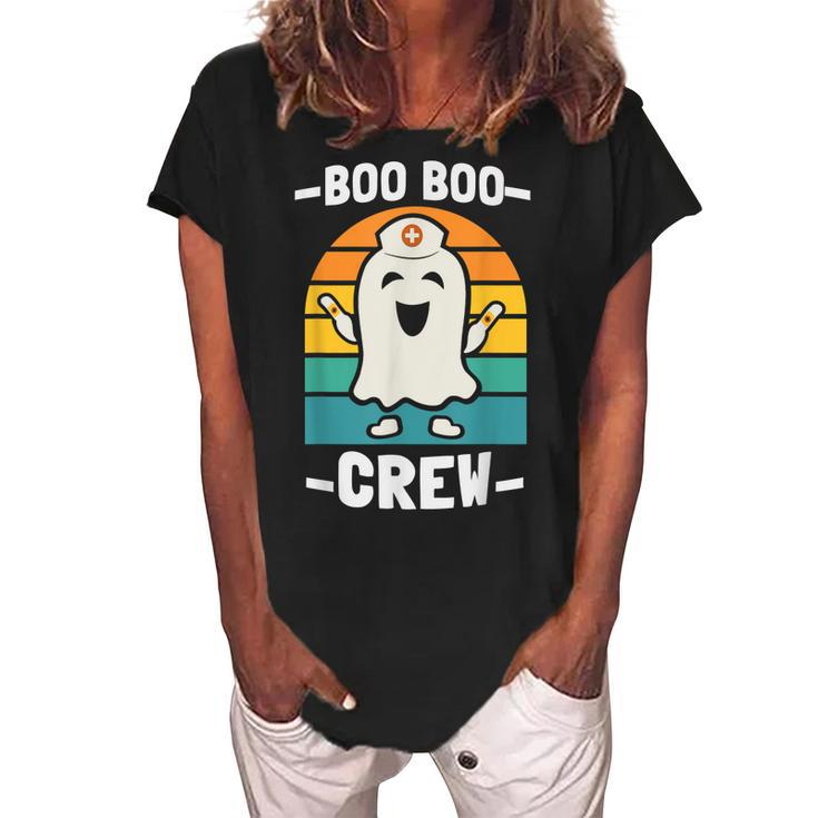 Boo Boo Crew  Nurses Rn Ghost Women Nurse Halloween  Women's Loosen Crew Neck Short Sleeve T-Shirt