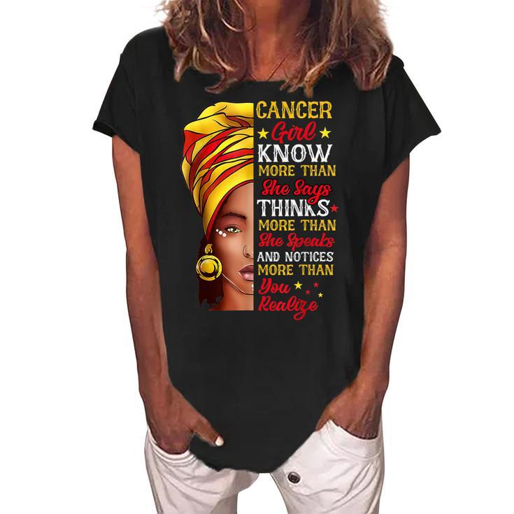 Cancer Girl Queen Melanin Afro Queen Black Zodiac Birthday  Women's Loosen Crew Neck Short Sleeve T-Shirt