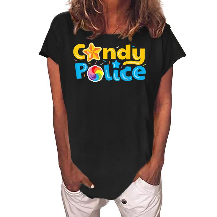 Candy Police Cute Funny Trick Or Treat Halloween Costume  Women's Loosen Crew Neck Short Sleeve T-Shirt
