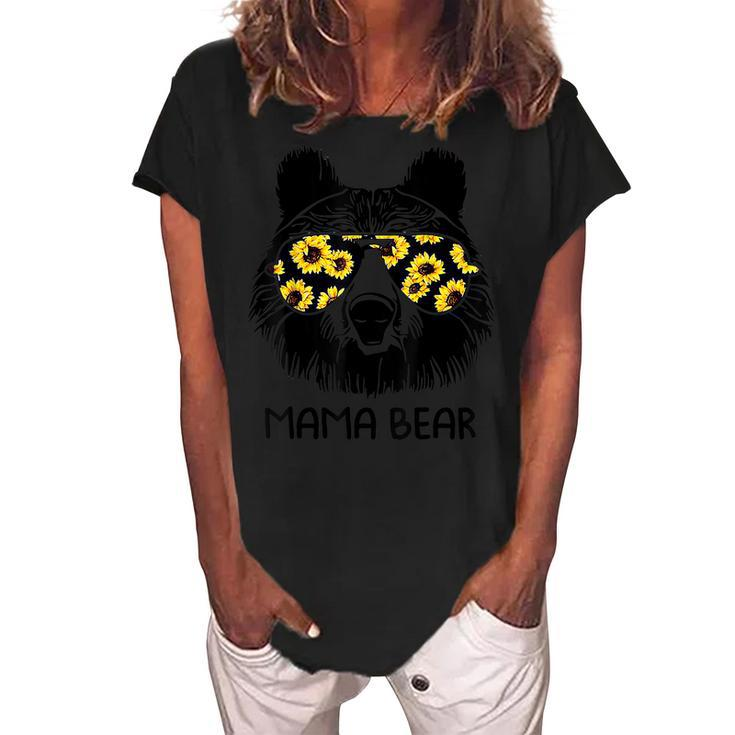 Colorful Sunflower Mama Bear Mother Bear Lover  Women's Loosen Crew Neck Short Sleeve T-Shirt