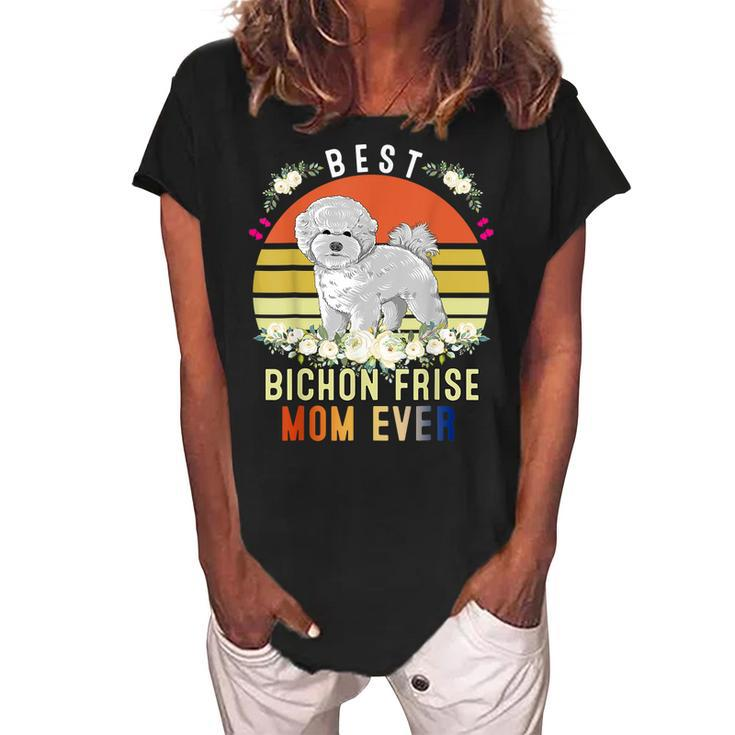Cute Best Bichon Frise Mom Ever Retro Vintage Puppy Lover  Women's Loosen Crew Neck Short Sleeve T-Shirt