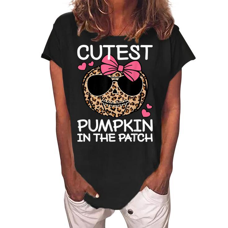 Cutest Pumpkin In The Patch Funny Halloween Cute Girls Kids  Women's Loosen Crew Neck Short Sleeve T-Shirt