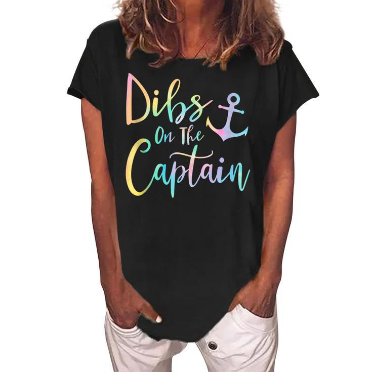 Dibs On The Captain Fire Captain Wife Girlfriend Sailing  Women's Loosen Crew Neck Short Sleeve T-Shirt