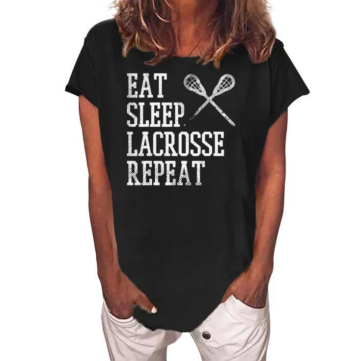 Eat Sleep Lacrosse Repeat Funny Lax Player Men Women Kids Women's Loosen Crew Neck Short Sleeve T-Shirt