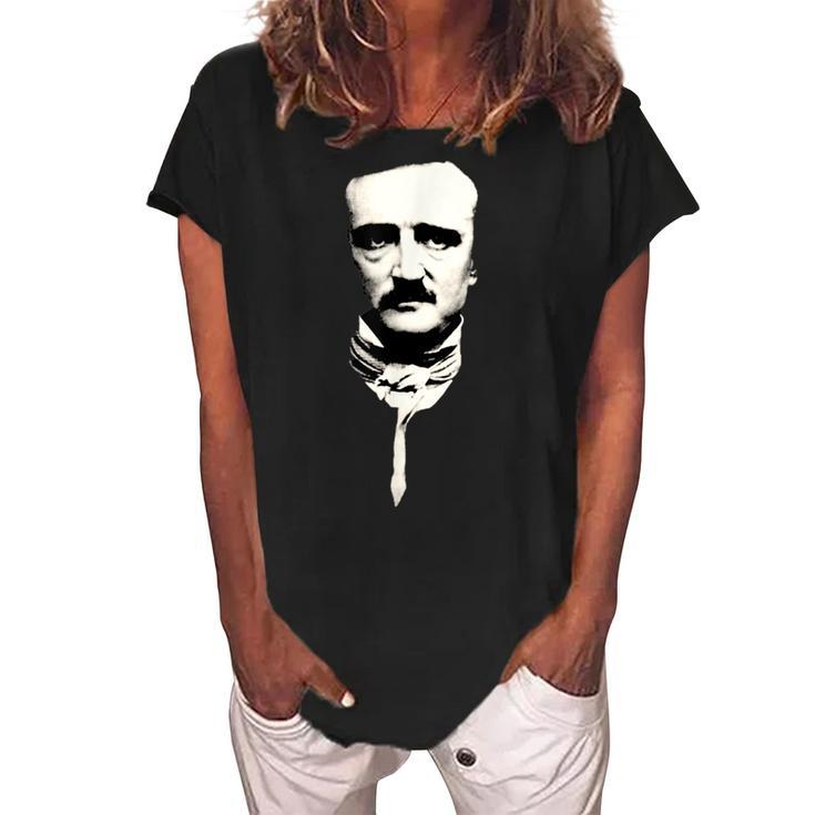 Edgar Allan Poe | Writer | Face Portrait |  Women's Loosen Crew Neck Short Sleeve T-Shirt