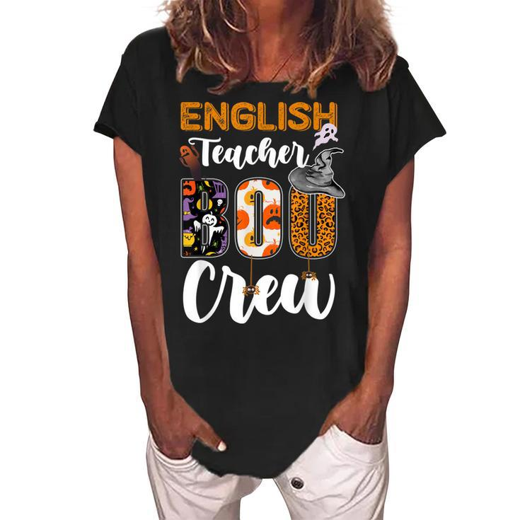 English Teacher Boo Crew Funny Halloween Matching Costume  Women's Loosen Crew Neck Short Sleeve T-Shirt