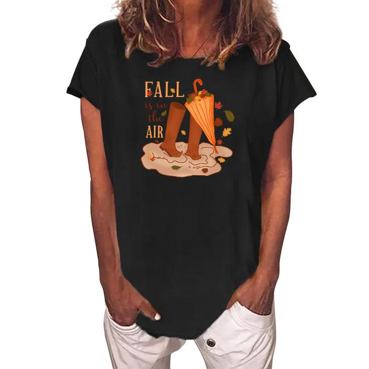 Fall Is In The Air Thanksgiving Gifts Women's Loosen Crew Neck Short Sleeve T-Shirt - Thegiftio