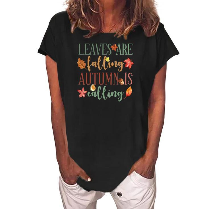 Fall Leaves Are Falling Autumn Is Falling Women's Loosen Crew Neck Short Sleeve T-Shirt