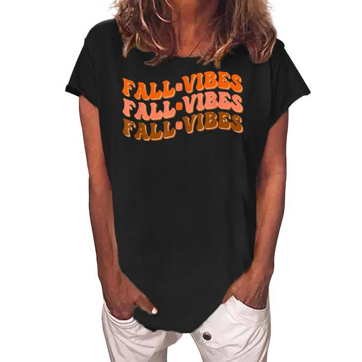 Fall Vibes Thanksgiving Retro Groovy  Women's Loosen Crew Neck Short Sleeve T-Shirt