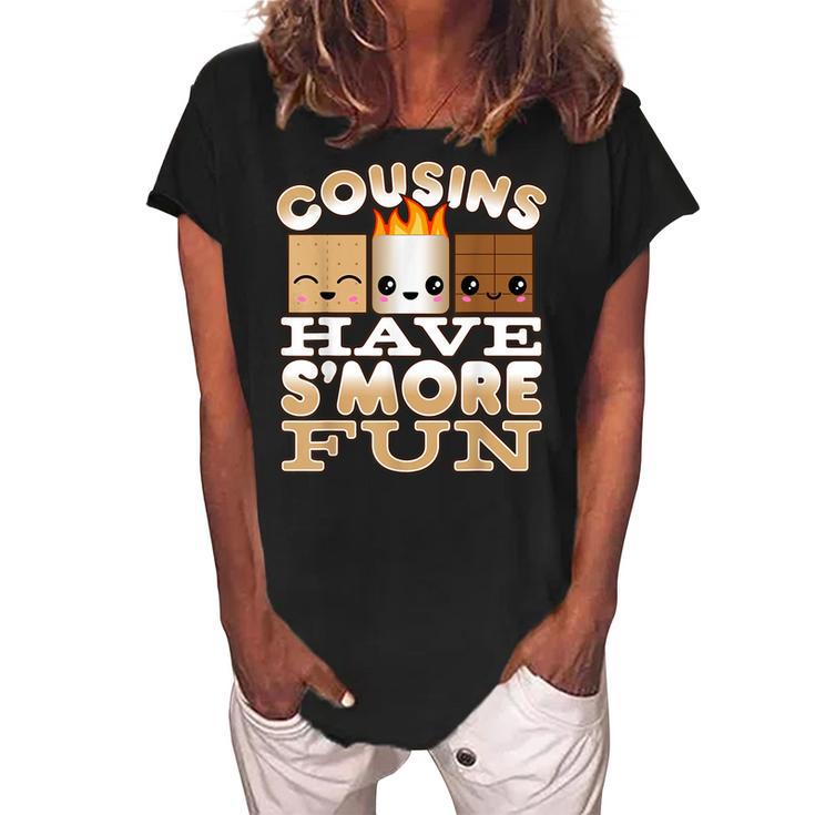 Family Camping  For Kids Cousins Have Smore Fun  Women's Loosen Crew Neck Short Sleeve T-Shirt