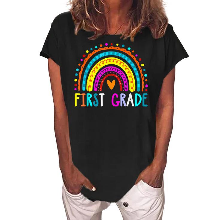 First Grade Rainbow Girls Boys Teacher Team 1St Grade Squad  V3 Women's Loosen Crew Neck Short Sleeve T-Shirt