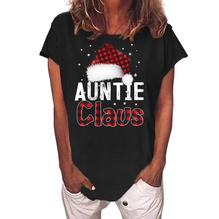 Fun Santa Hat Christmas Costume Family Matching Auntie Claus Women's Loosen Crew Neck Short Sleeve T-Shirt