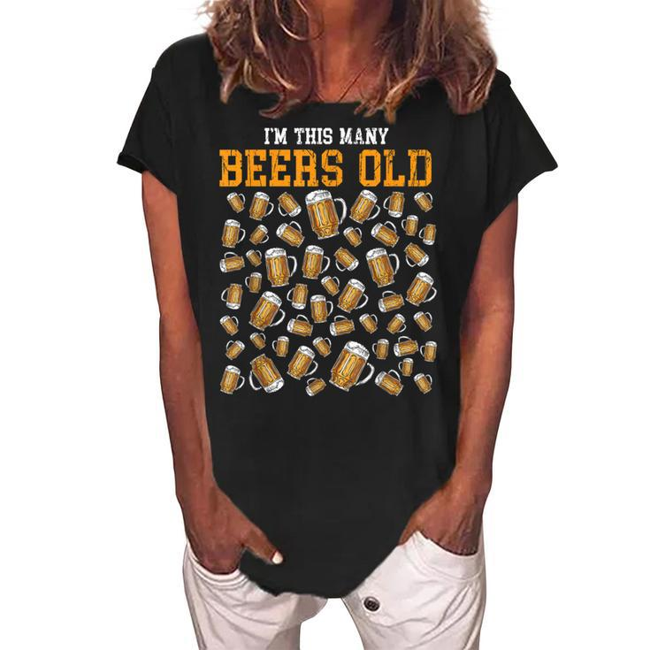Funny 50 Years Old Birthday Im This Many Beers Old Drinking  Women's Loosen Crew Neck Short Sleeve T-Shirt