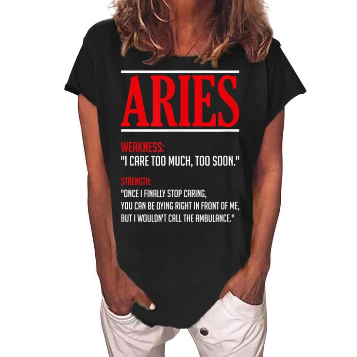 Funny Aries Facts Saying Astrology Horoscope Birthday  Women's Loosen Crew Neck Short Sleeve T-Shirt