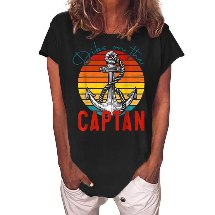 Funny Captain Wife Dibs On The Captain Vintage  V2 Women's Loosen Crew Neck Short Sleeve T-Shirt
