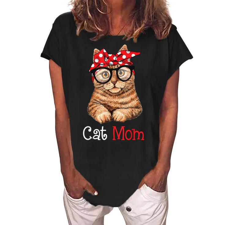 Funny Cat Mom Cat Lovers Mothers Day Mom Women Mothers Gift  Women's Loosen Crew Neck Short Sleeve T-Shirt