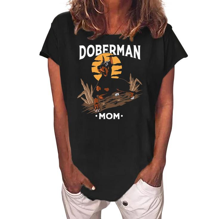 Funny Doberman Mom Art For Women Girl Dog Lover Mother&8217S Day Women's Loosen Crew Neck Short Sleeve T-Shirt