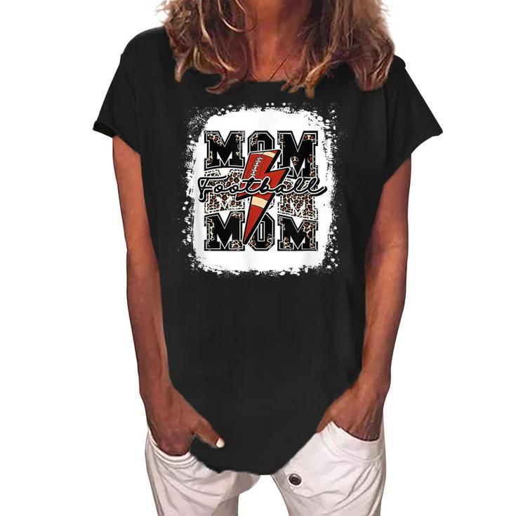 Funny Football Mom Retro Lightning Bolt Leopard Game Day  Women's Loosen Crew Neck Short Sleeve T-Shirt