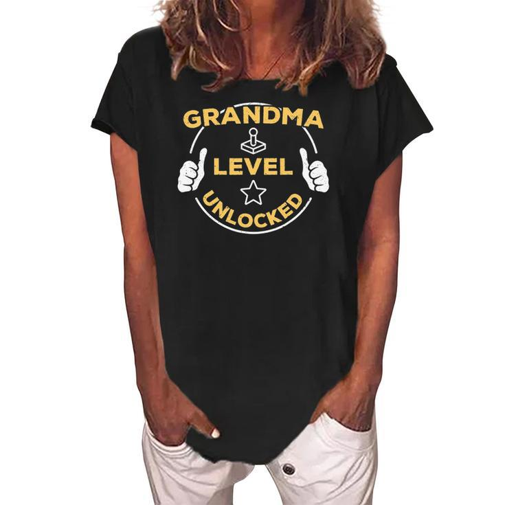 Grandma Level Unlocked Soon To Be Grandma Gift Women's Loosen Crew Neck Short Sleeve T-Shirt