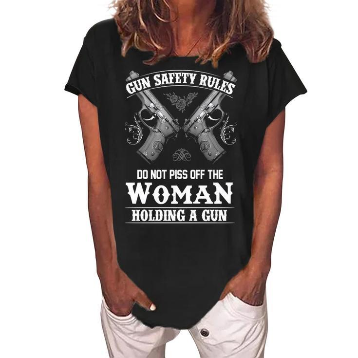 Gun Safety Rules Women's Loosen Crew Neck Short Sleeve T-Shirt