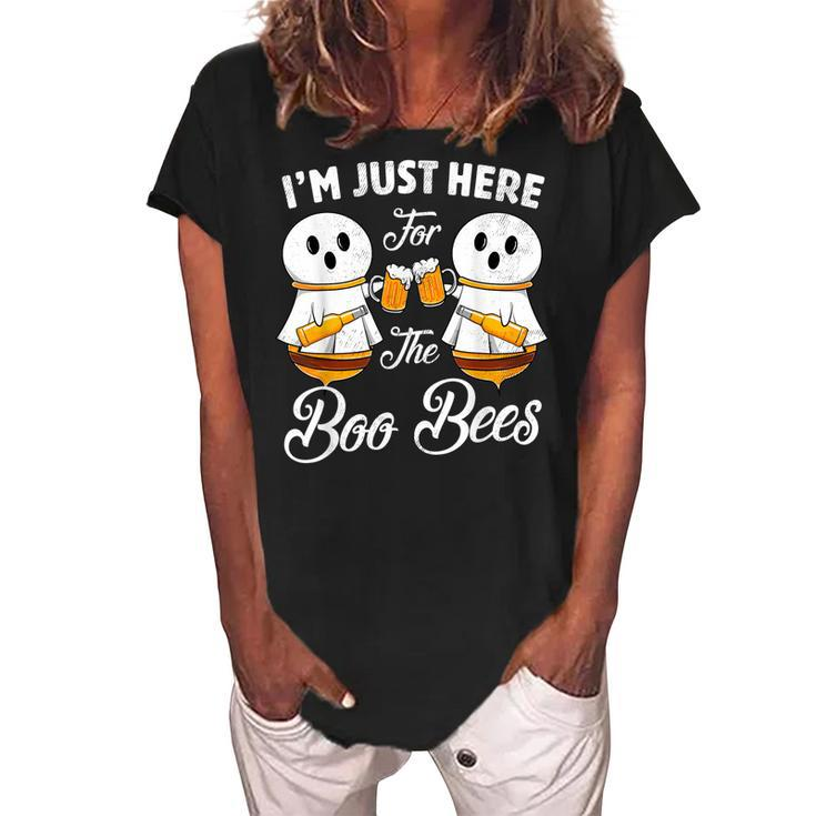 Halloween Beer Drinking Im Just Here For The Boos Bees Beer  Women's Loosen Crew Neck Short Sleeve T-Shirt