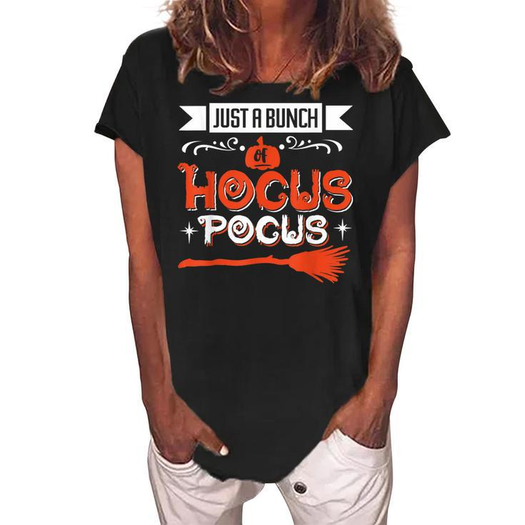 Halloween Just A Bunch Of Hocus Pocus Witches Broom  Women's Loosen Crew Neck Short Sleeve T-Shirt
