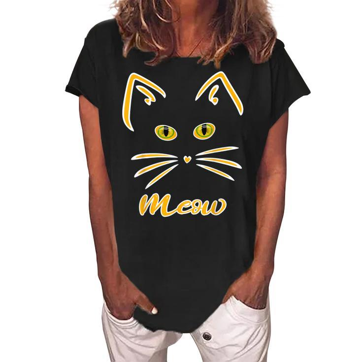 Halloween Kitty Cat  V2 Women's Loosen Crew Neck Short Sleeve T-Shirt