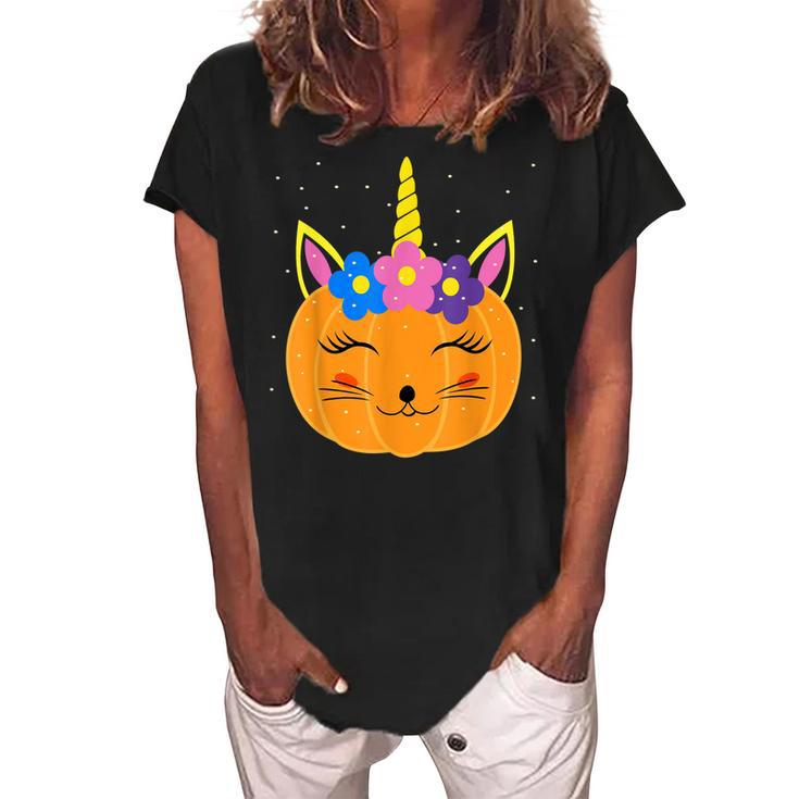 Halloween Leopard Unicorn Pumpkin Cat Funny Girls Kids Women  Women's Loosen Crew Neck Short Sleeve T-Shirt