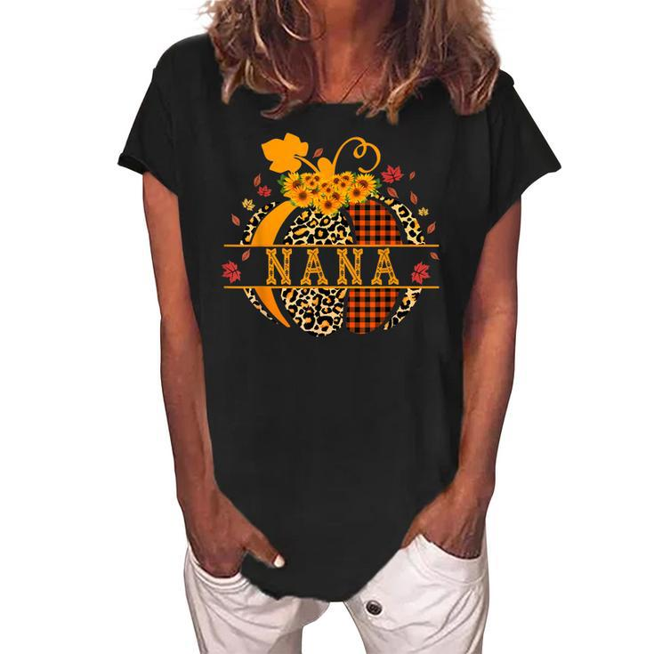 Halloween Nana Leopard Pumpkin Sunflower Grandma Buffalo  Women's Loosen Crew Neck Short Sleeve T-Shirt