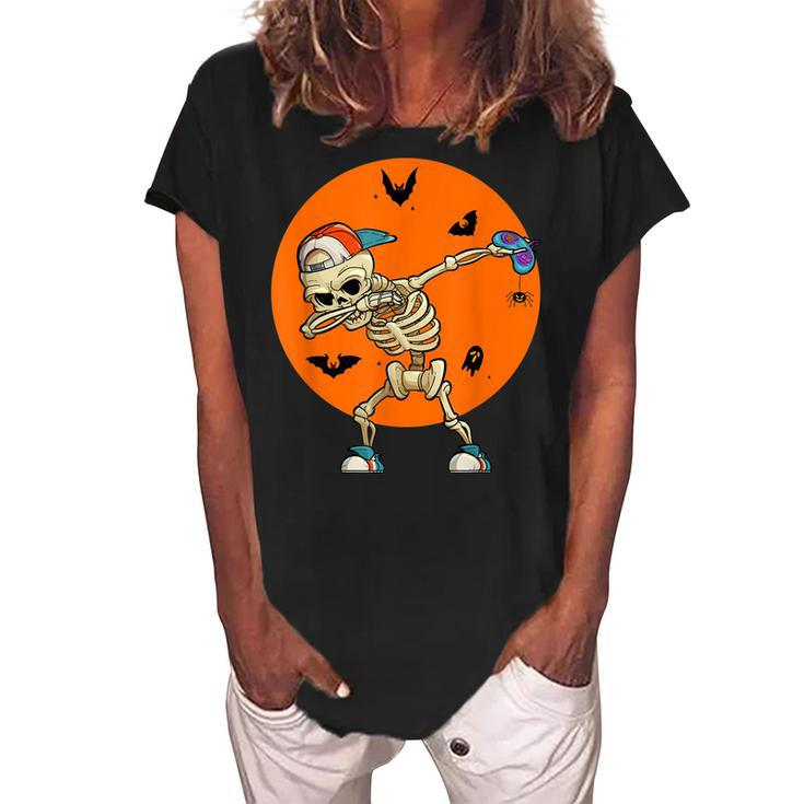 Halloween Skeleton Gamer  Women's Loosen Crew Neck Short Sleeve T-Shirt