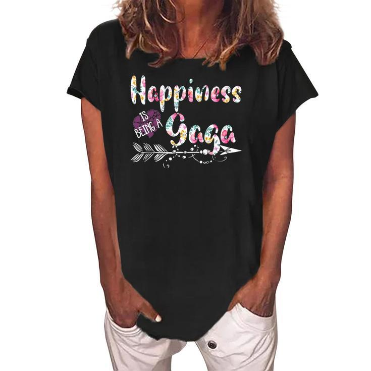 Happiness Is Being A Gaga  Cute Womens Grandma Women's Loosen Crew Neck Short Sleeve T-Shirt