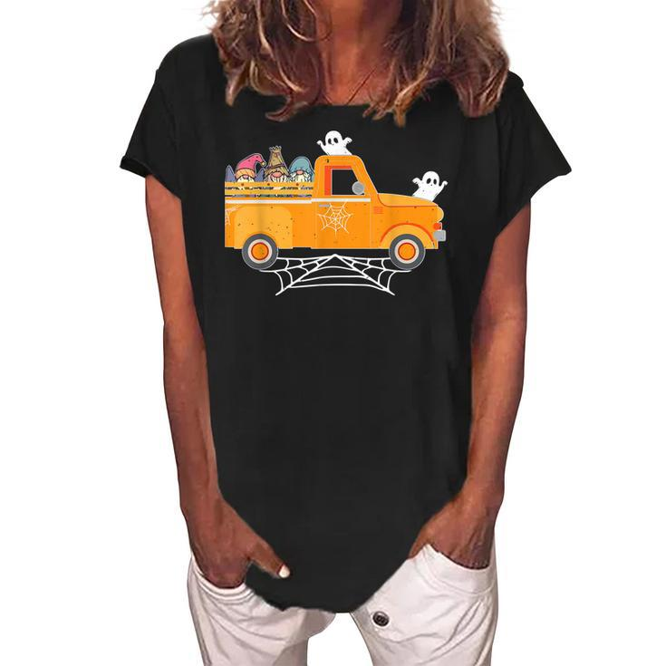 Happy Halloween Gnome Truck Drive Spooky Gnome Crew Squad  V2 Women's Loosen Crew Neck Short Sleeve T-Shirt