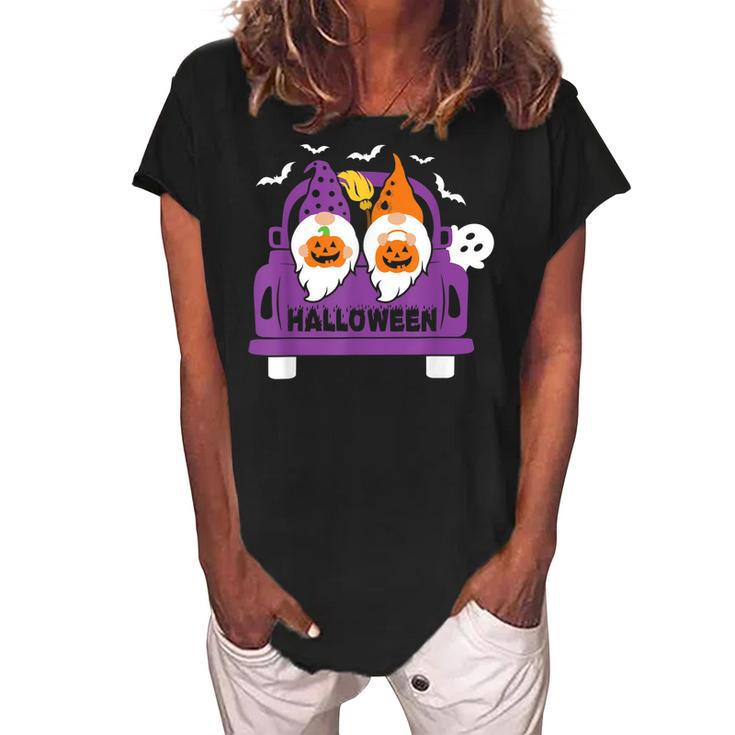 Happy Halloween Gnome Truck Drive Spooky Gnome Crew Squad  Women's Loosen Crew Neck Short Sleeve T-Shirt