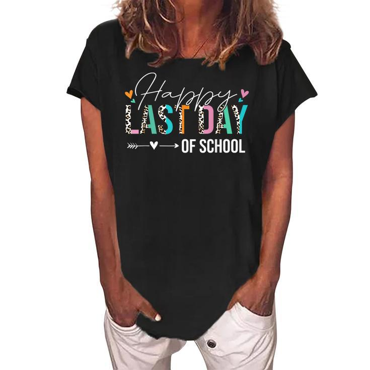 Happy Last Day Of School Students And Teachers Women Kids  Women's Loosen Crew Neck Short Sleeve T-Shirt