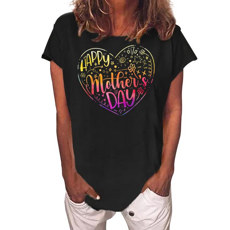Happy Mothers Day With Tie-Dye Heart Mothers Day  Women's Loosen Crew Neck Short Sleeve T-Shirt