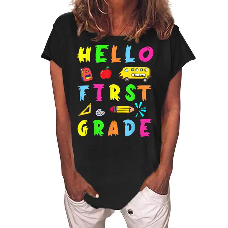 Hello Miss First Grade Back To School Teachers Kida  Women's Loosen Crew Neck Short Sleeve T-Shirt