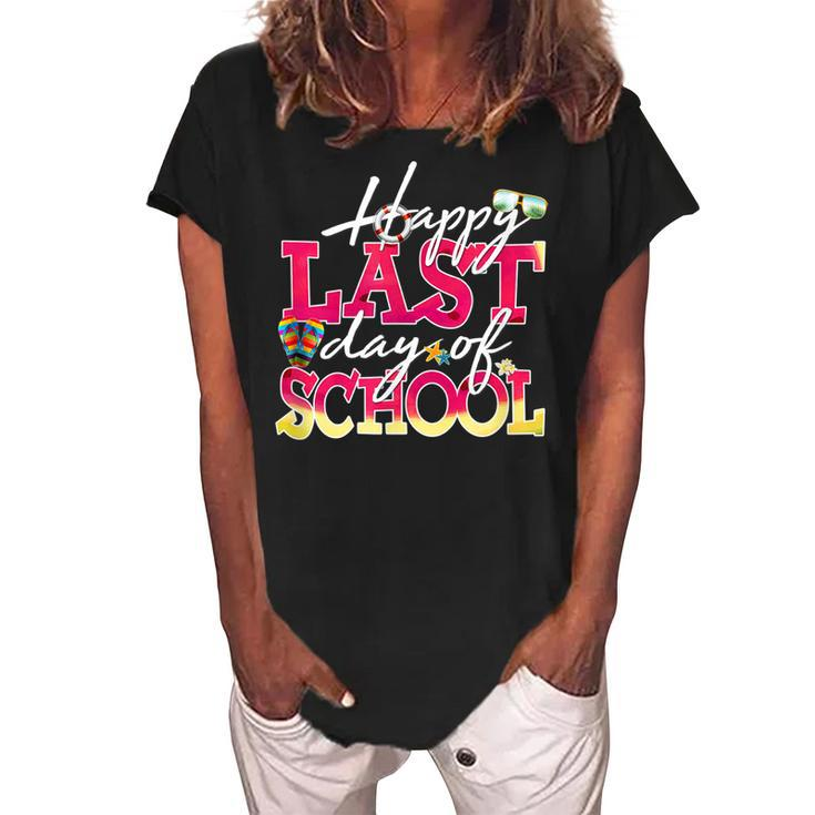 Hello Summer Teacher Student Kids Happy Last Day Of School  Women's Loosen Crew Neck Short Sleeve T-Shirt