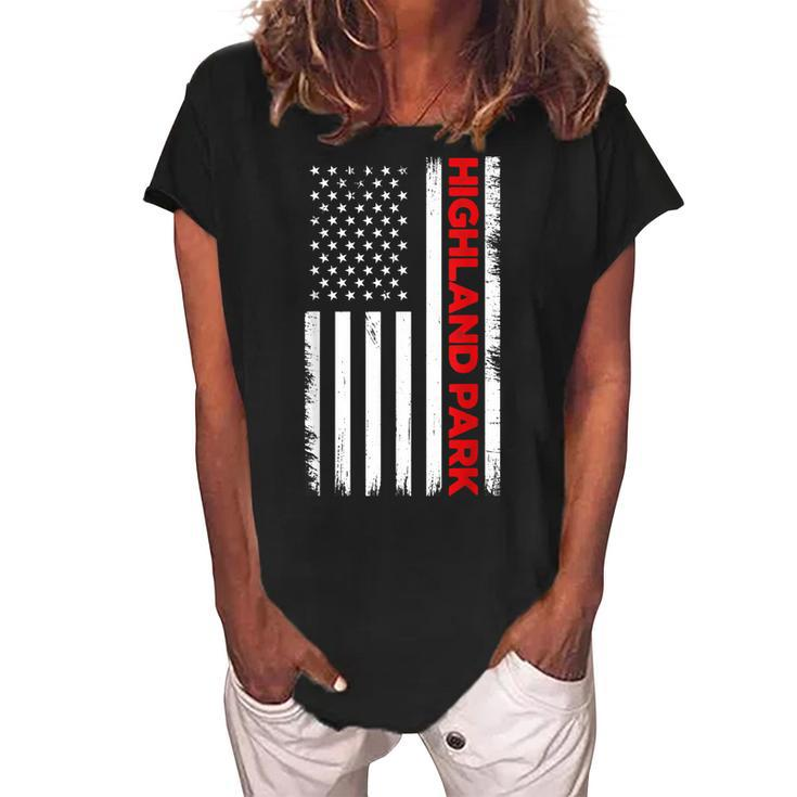 Highland Park Illinois United State Flag Vintage Style  V2 Women's Loosen Crew Neck Short Sleeve T-Shirt