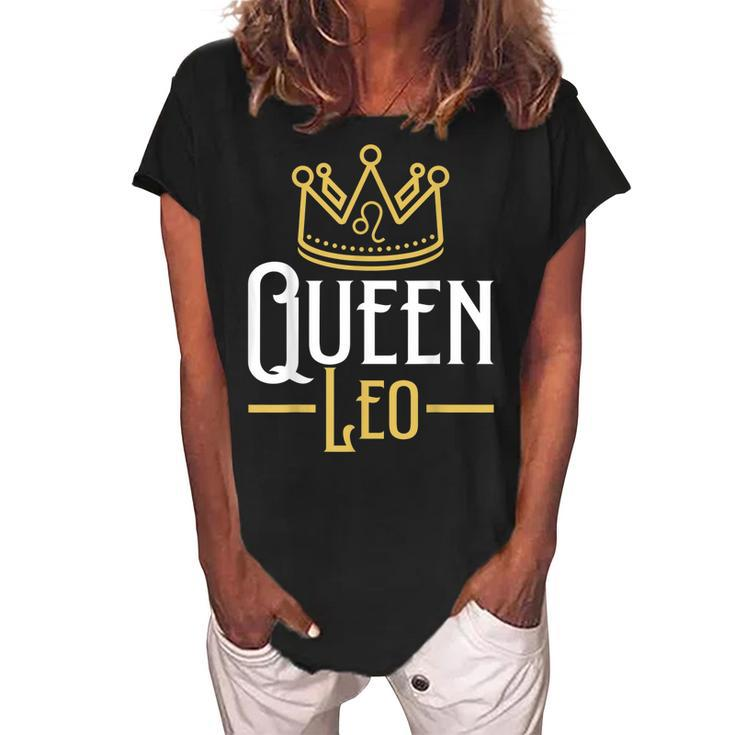 Horoscope Queen Leo Symbol Zodiac Sign Personality Birthday  Women's Loosen Crew Neck Short Sleeve T-Shirt