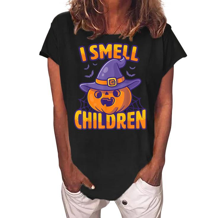 I Smell Children Funny Dad Mom Teacher Halloween Costume  Women's Loosen Crew Neck Short Sleeve T-Shirt