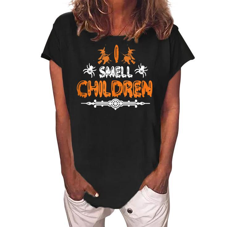 I Smell Children Funny Halloween Witch Scary Hocus Pocus  Women's Loosen Crew Neck Short Sleeve T-Shirt