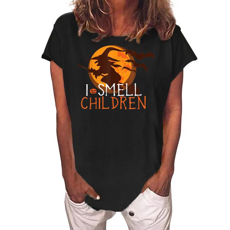 I Smell Children Funny Halloween Witches Costume  Women's Loosen Crew Neck Short Sleeve T-Shirt