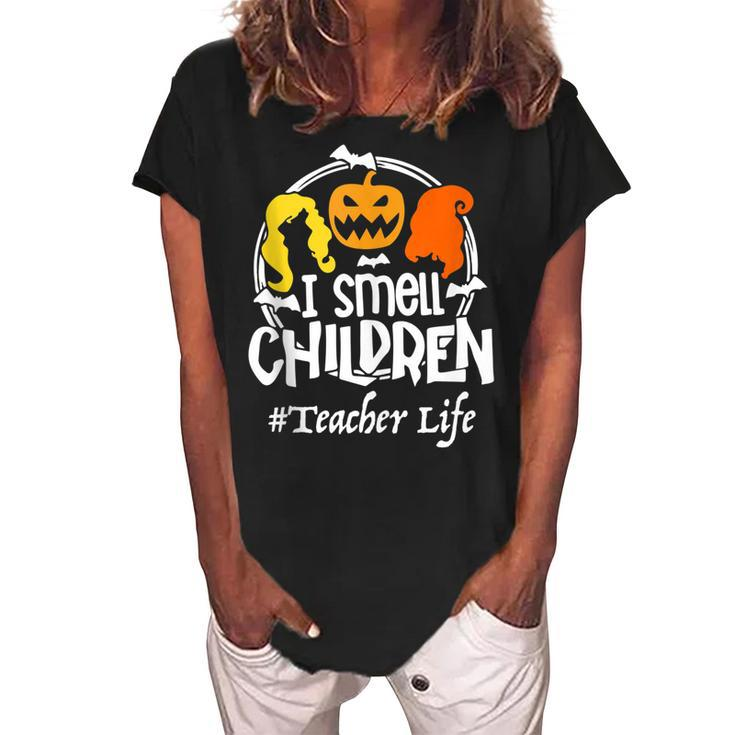 I Smell Children Halloween  Teacher Life Costume Funny  Women's Loosen Crew Neck Short Sleeve T-Shirt