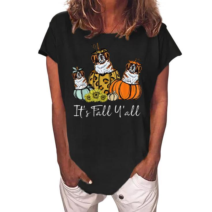Its Fall Yall Saint Bernard Dog Leopard Pumpkin Autumn  Women's Loosen Crew Neck Short Sleeve T-Shirt
