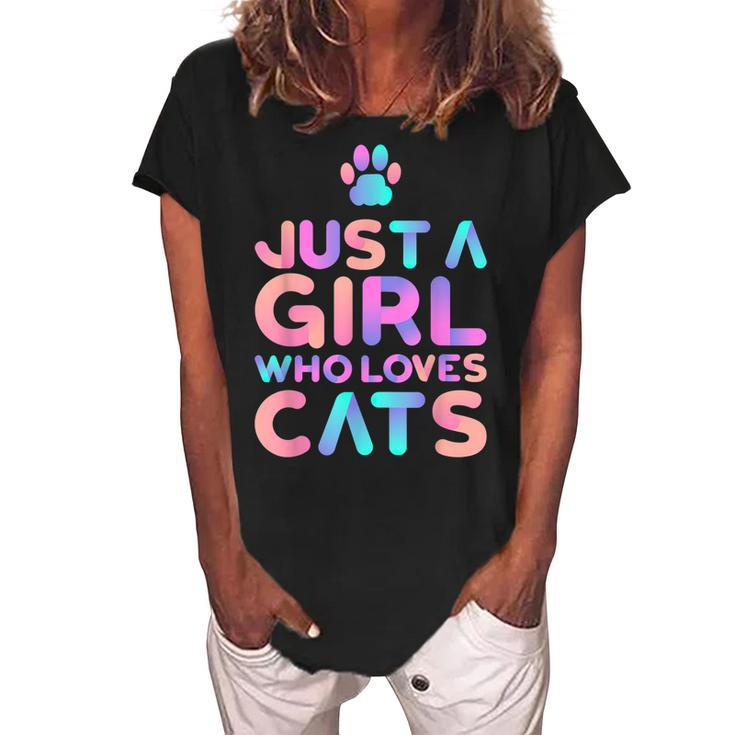 Just A Girl Who Loves Cats Cute Cat Lover  Women's Loosen Crew Neck Short Sleeve T-Shirt