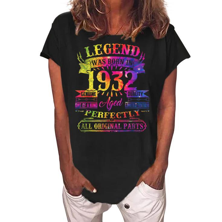 Legend Was Born In 1932 90 Year Old 90Th Birthday Tie Dye  Women's Loosen Crew Neck Short Sleeve T-Shirt