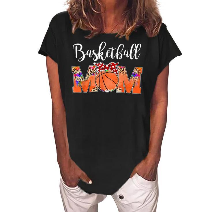 Leopard Basketball Mom Game Day Mom Life Tie Dye Mothers Day  Women's Loosen Crew Neck Short Sleeve T-Shirt