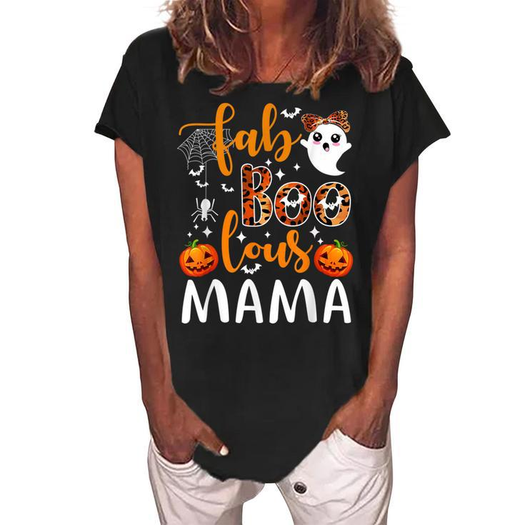 Leopard Fab Boo Lous Mama Spooky Mama Halloween Costume Gift  Women's Loosen Crew Neck Short Sleeve T-Shirt